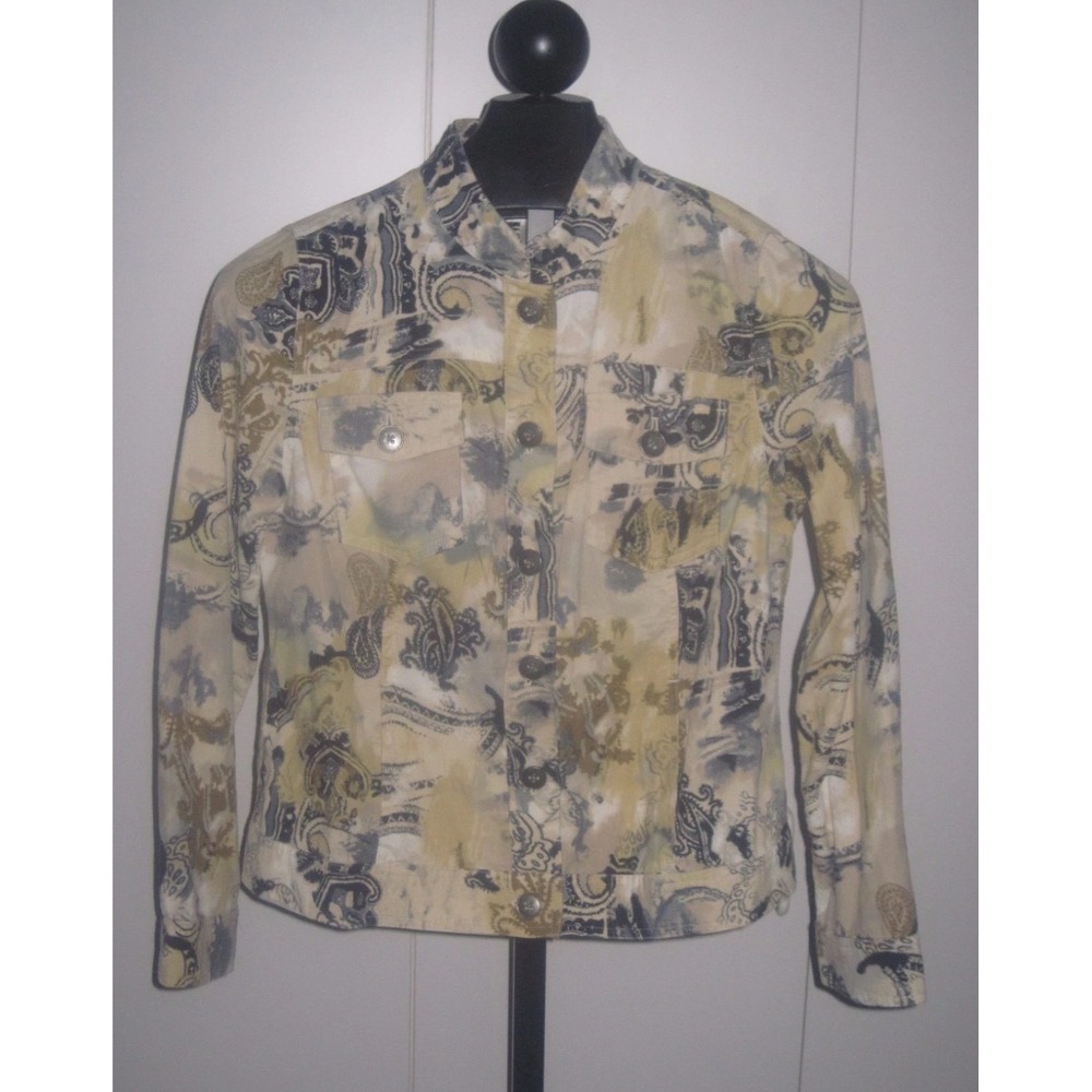 Christopher & Banks Womens Large Yellow Paisley Corduroy Button Front Jacket Lg